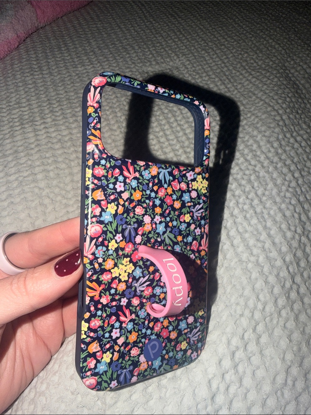 Loopy Case Floral Phone Case with Pink Ring Grip